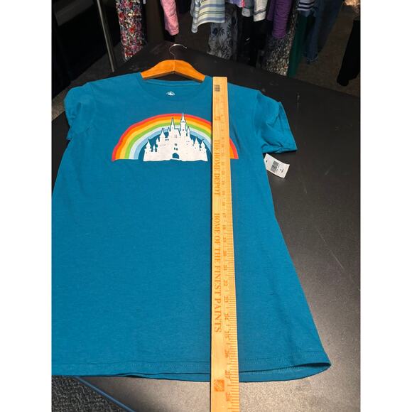 NWT Disney Teal Cinderella Castle Rainbow Tee Shirt Size Small Pride - Picture 5 of 6